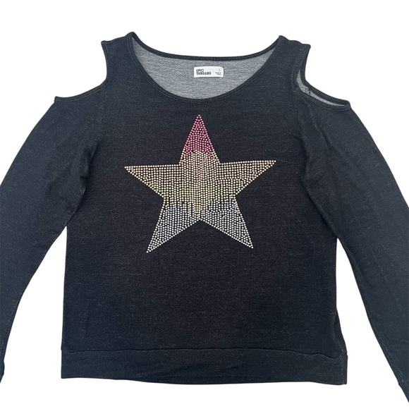 Epic Threads Girls L Cold Shoulder Top Black Long Sleeve Rhinestone Star - Picture 3 of 8